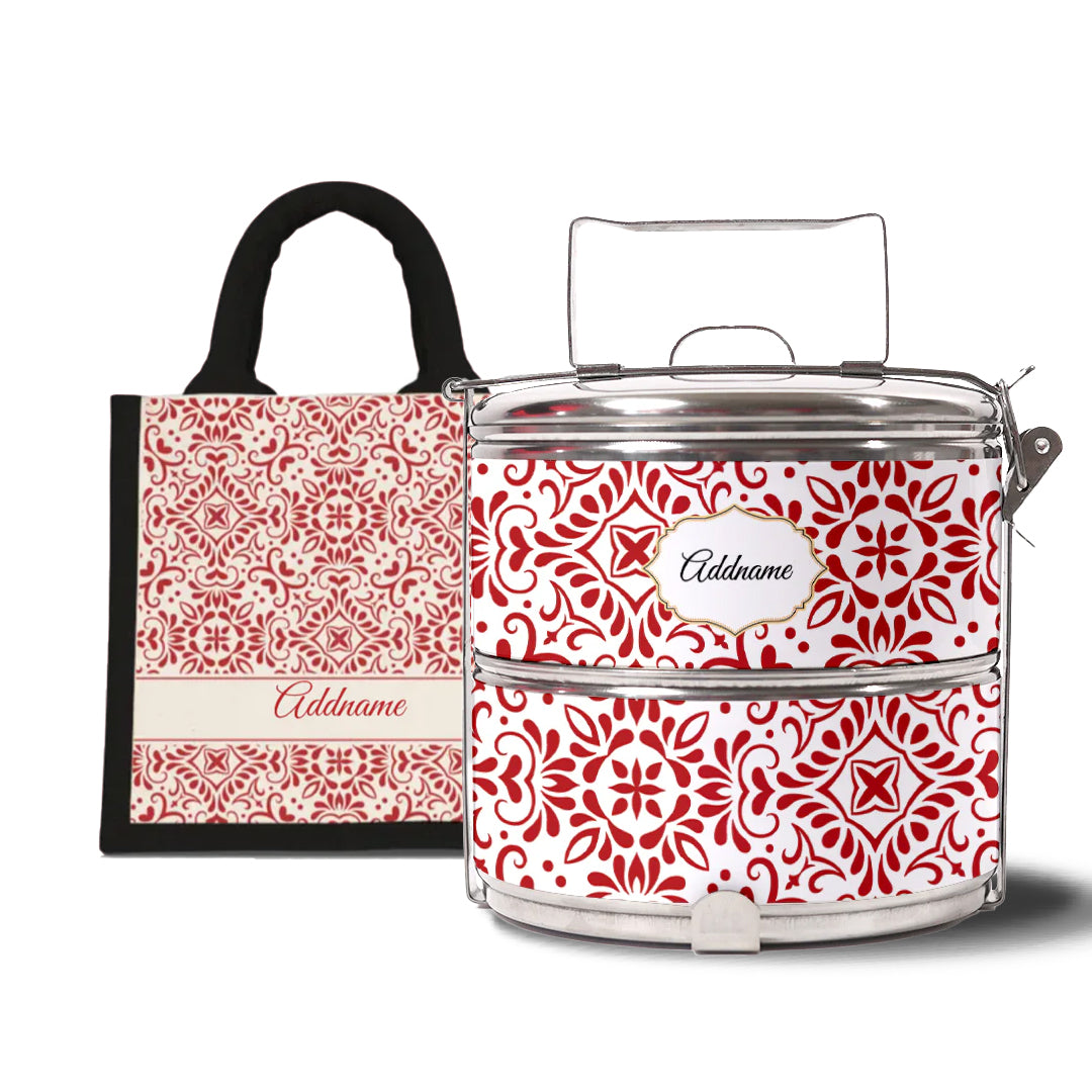 Moroccan Series - Arabesque Rosette  - Lunch Tote Bag with Two-Tier Tiffin Carrier
