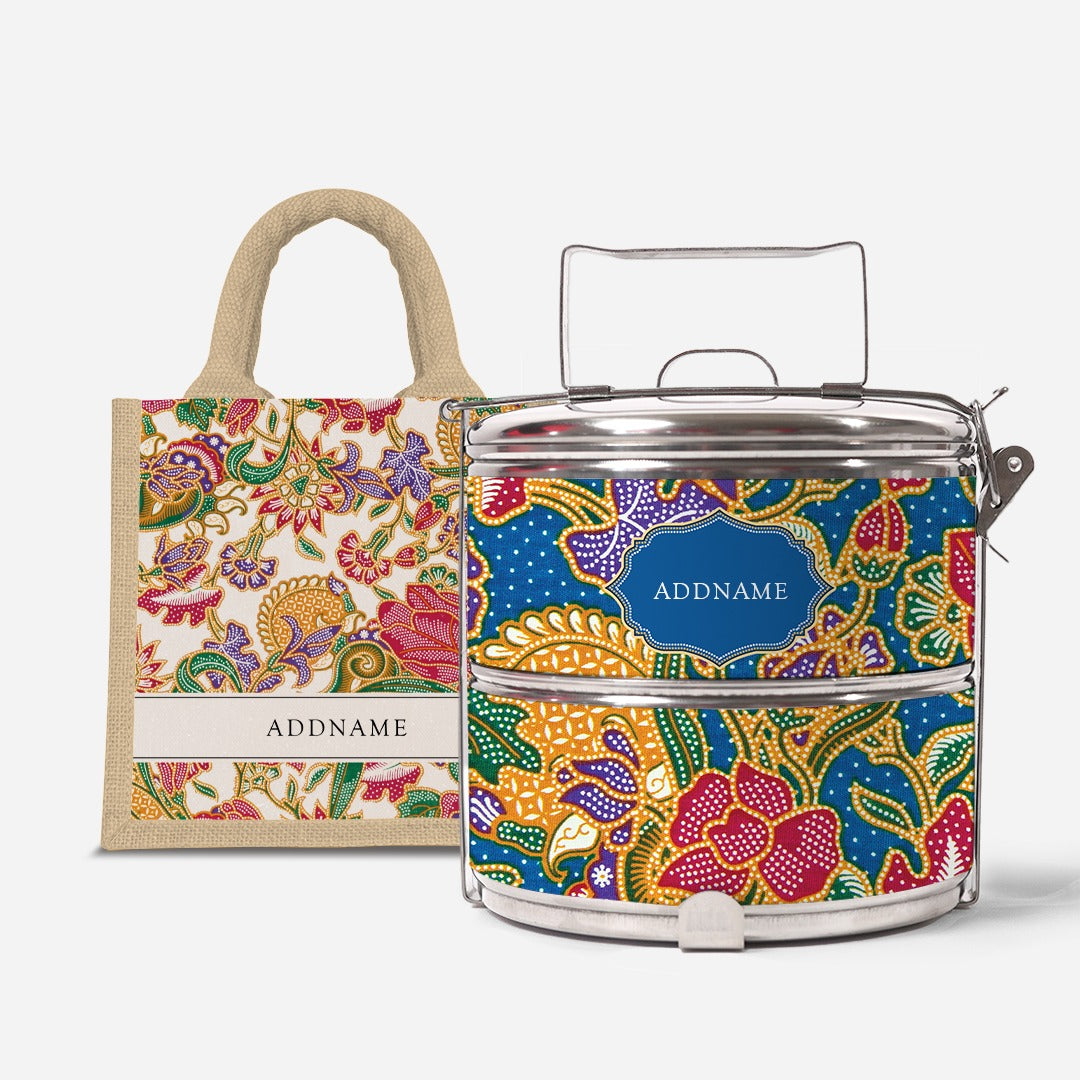 Batik Kuntum - Lunch Tote Bag with Two-Tier Tiffin Carrier