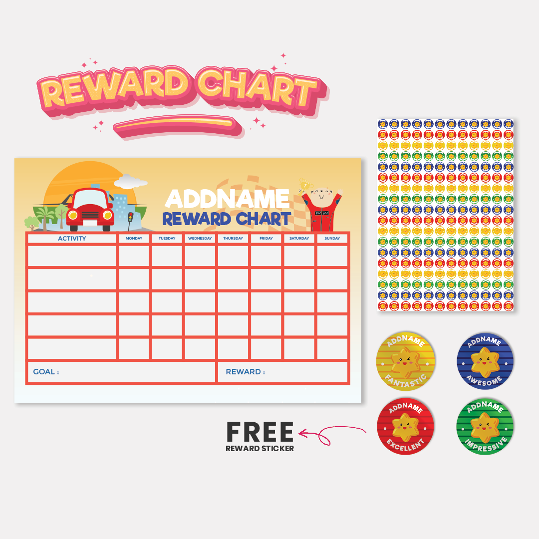 Kids Essentials - Kids Planner With Reward Sticker Cute Cars