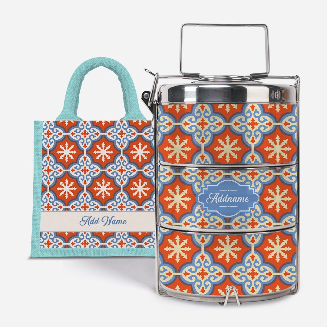 Moroccan Series Premium Tiffin With Half Lining Lunch Bag  - Cherqi Light Blue