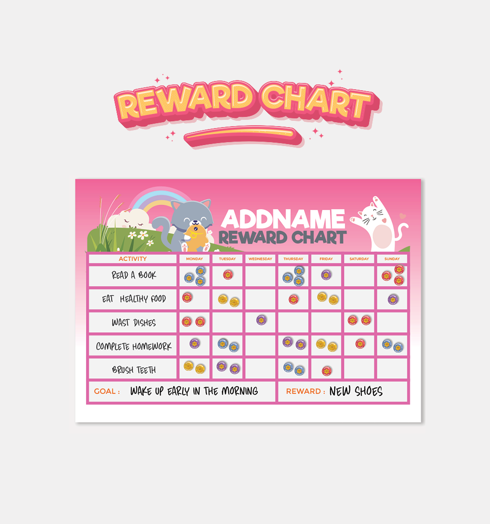 Kids Essentials - Kids Planner With Reward Sticker Cute Cat Pink