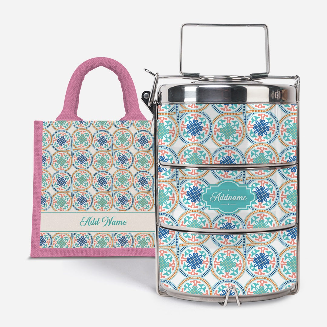 Moroccan Series Premium Tiffin With Half Lining Lunch Bag  - Chahid Light Pink