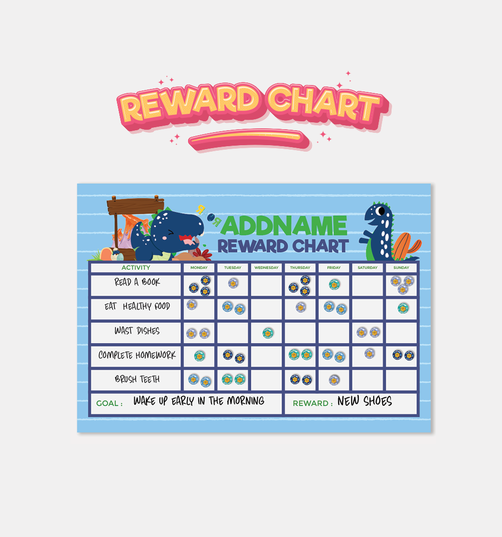 Kids Essentials - Kids Planner With Reward Sticker Cute Dino