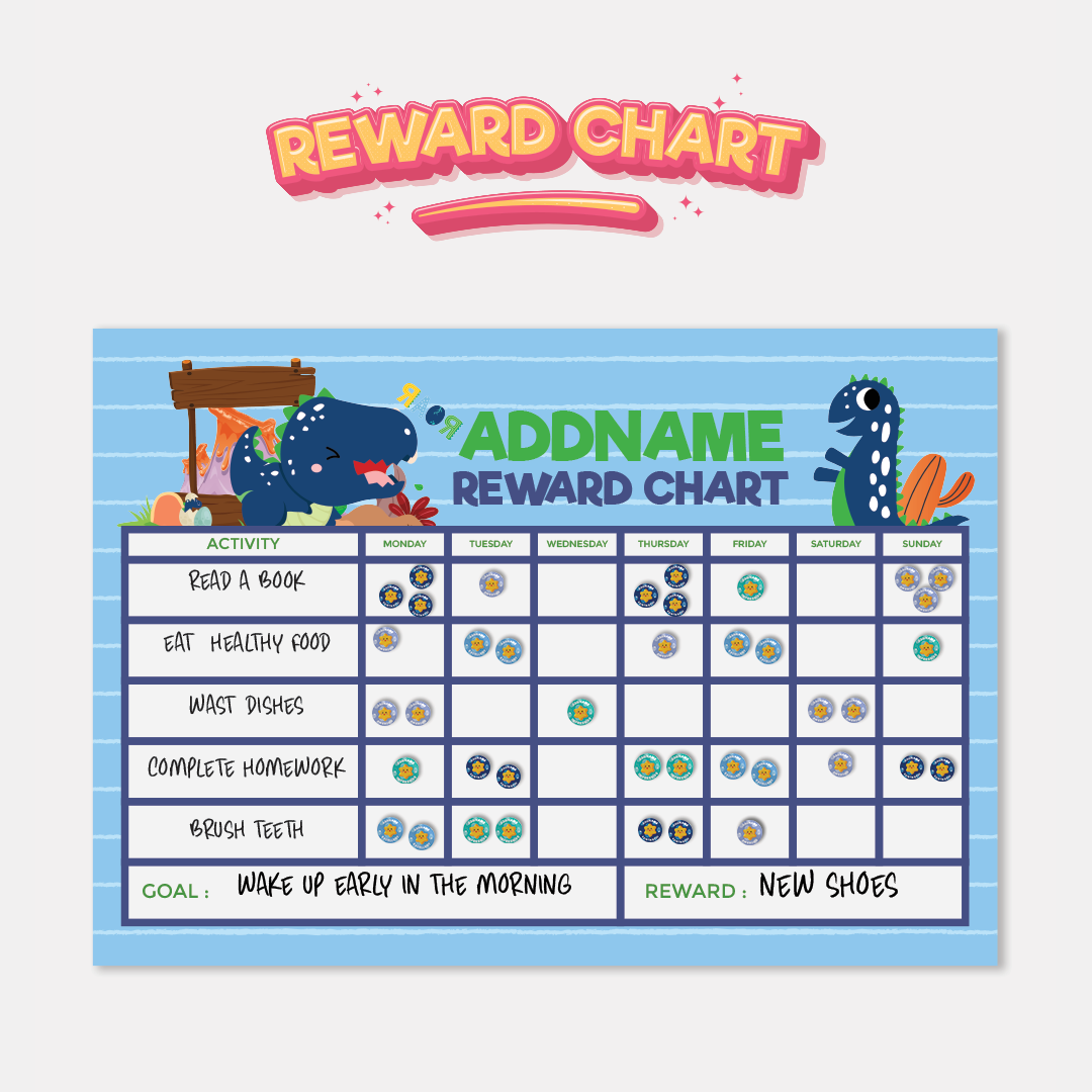 Kids Essentials - Kids Planner With Reward Sticker Cute Dino