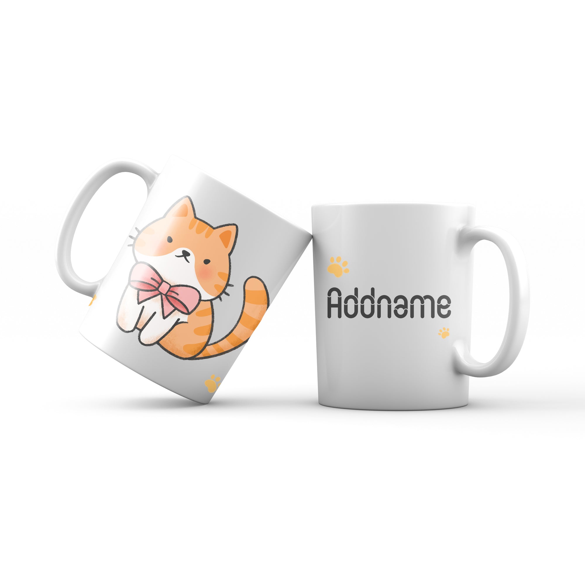 Cute Hand drawn Animals Cats Brown Cat With Ribbon Addname Mug