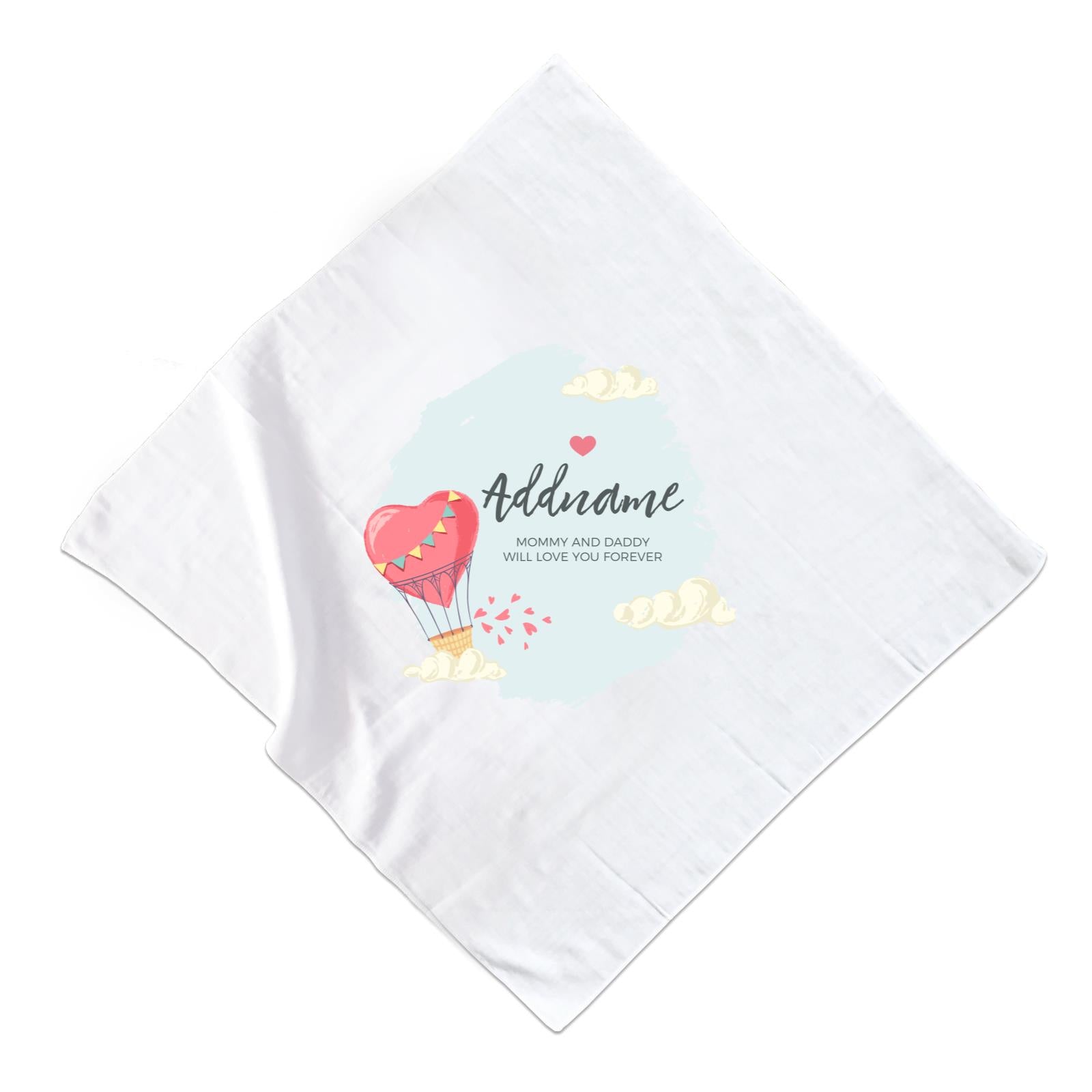 Heart Shaped Hot Air Balloon with Hearts and Clouds Personalizable with Name and Text Muslin Square