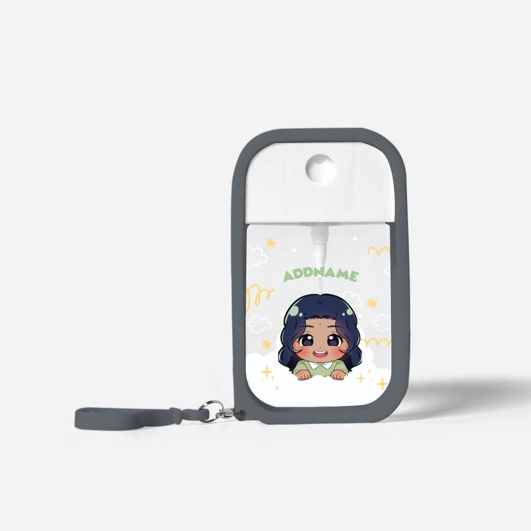 Chibi Me Series Refillable Hand Sanitizer with Personalisation - Indian Female Grey