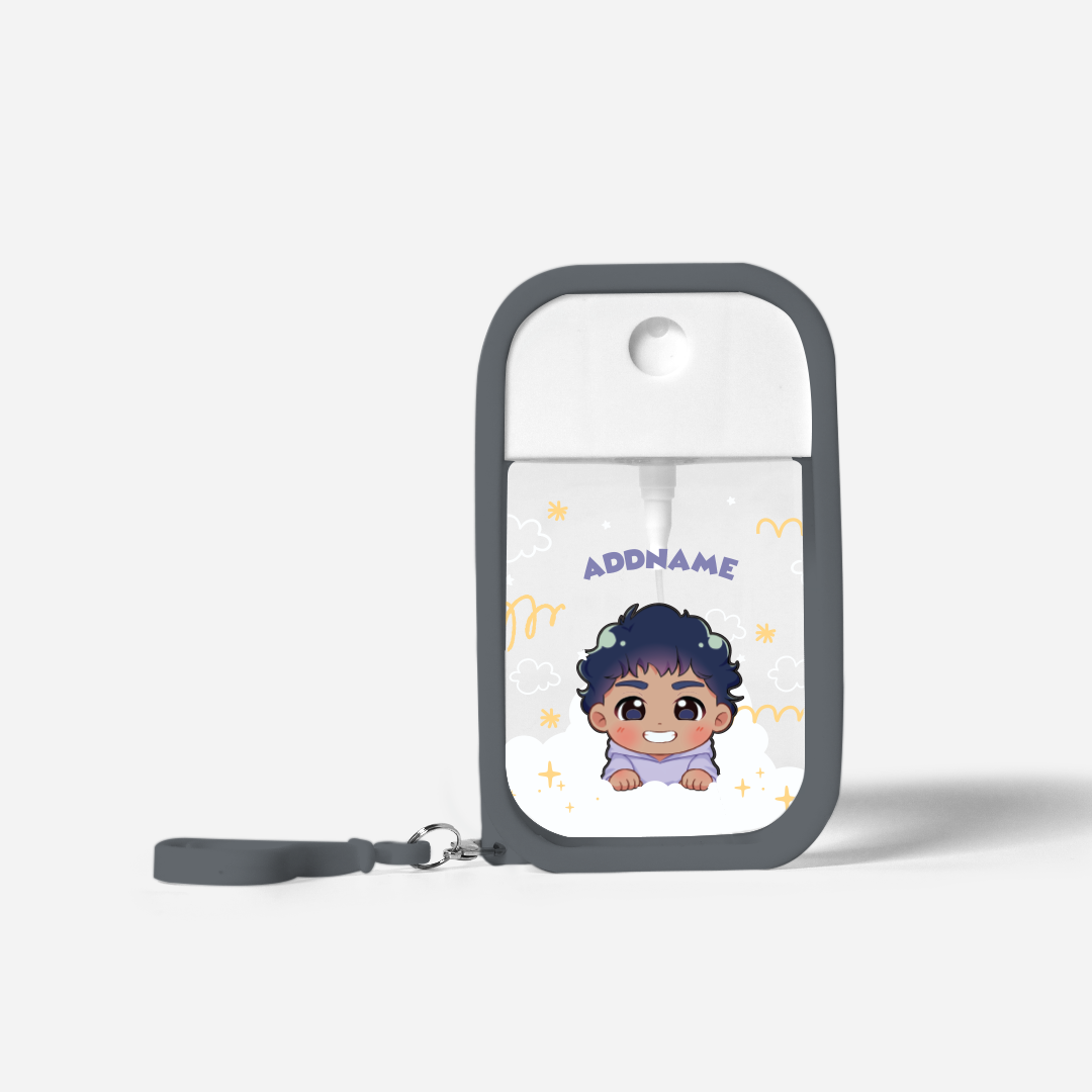 Chibi Me Series Refillable Hand Sanitizer with Personalisation - Indian Male Grey