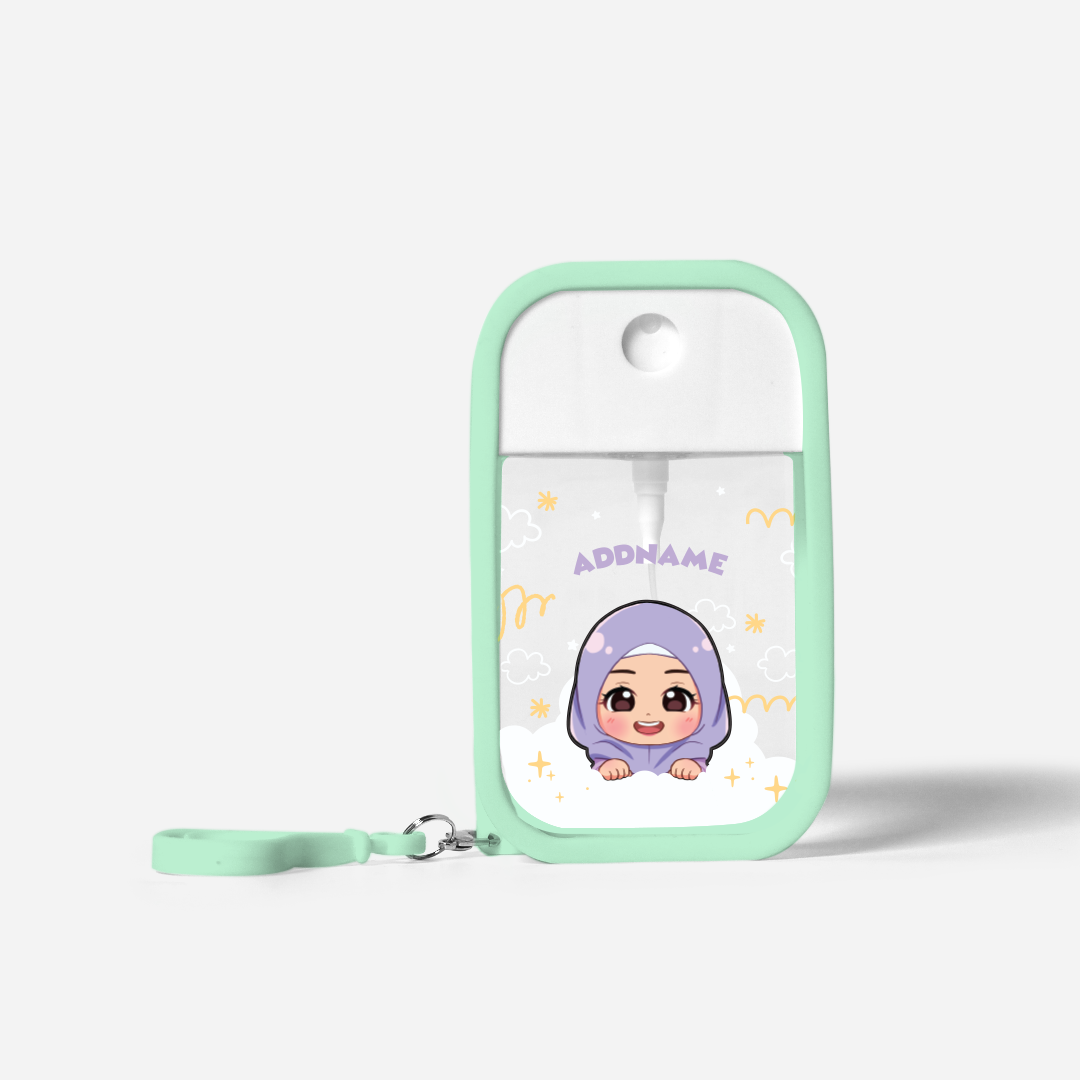 Chibi Me Series Refillable Hand Sanitizer with Personalisation - Malay Female Pale Green