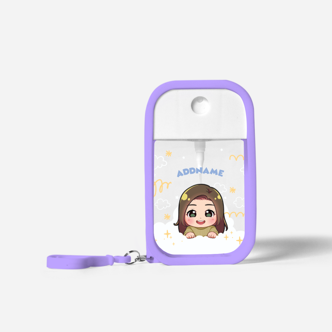 Chibi Me Series Refillable Hand Sanitizer with Personalisation - Chinese Female Purple