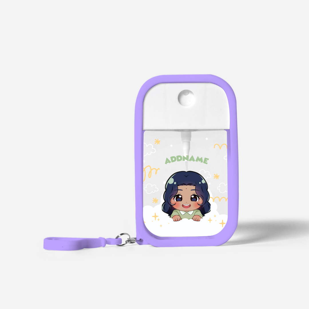 Chibi Me Series Refillable Hand Sanitizer with Personalisation - Indian Female Purple