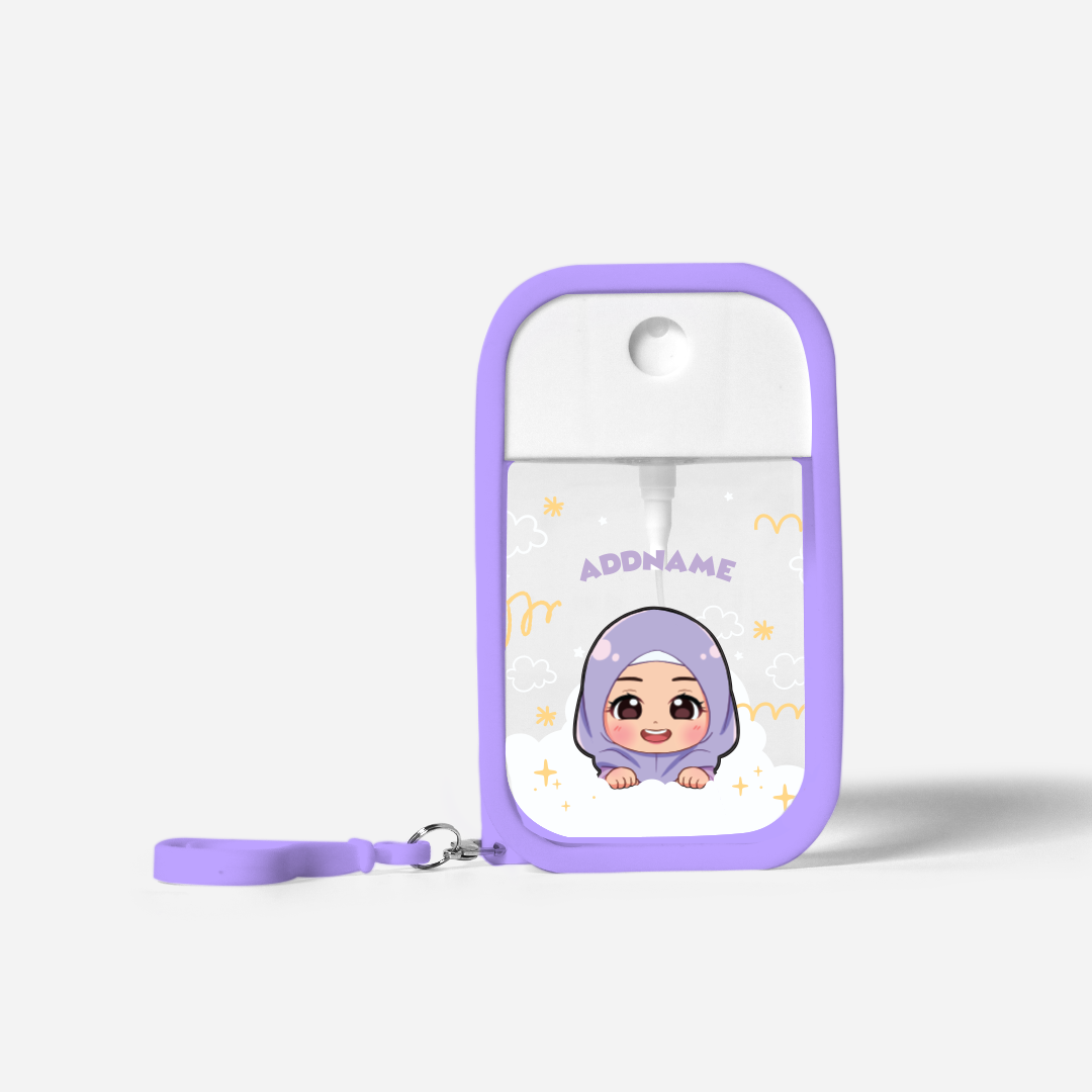 Chibi Me Series Refillable Hand Sanitizer with Personalisation - Malay Female Purple