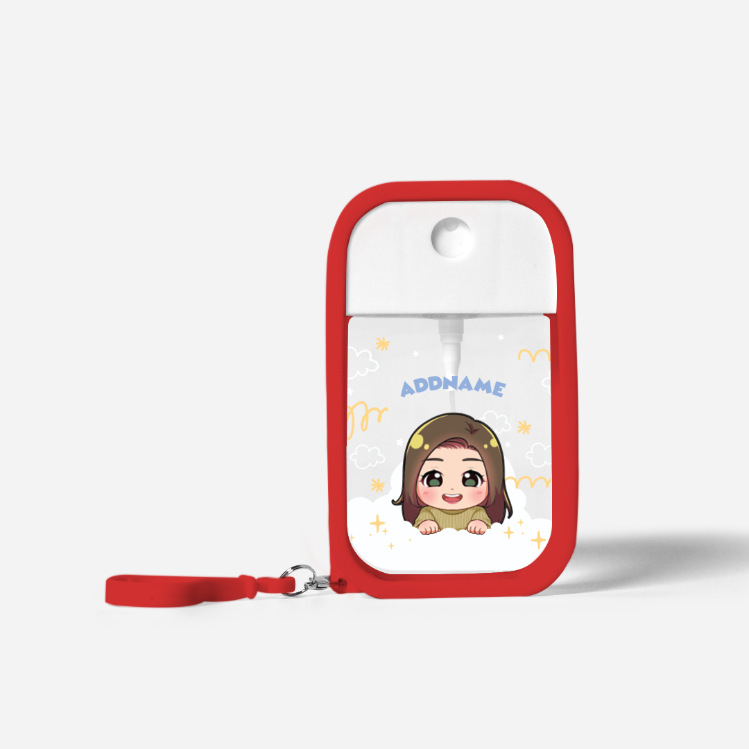 Chibi Me Series Refillable Hand Sanitizer with Personalisation - Chinese Female Red