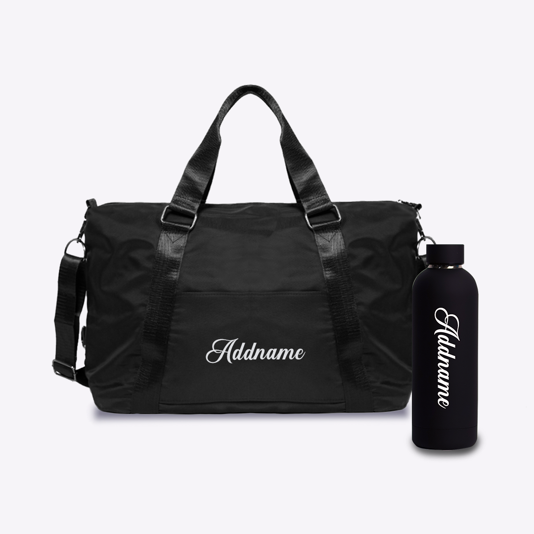 Duffle Bag with Mizu Thermo Water Bottle - Black