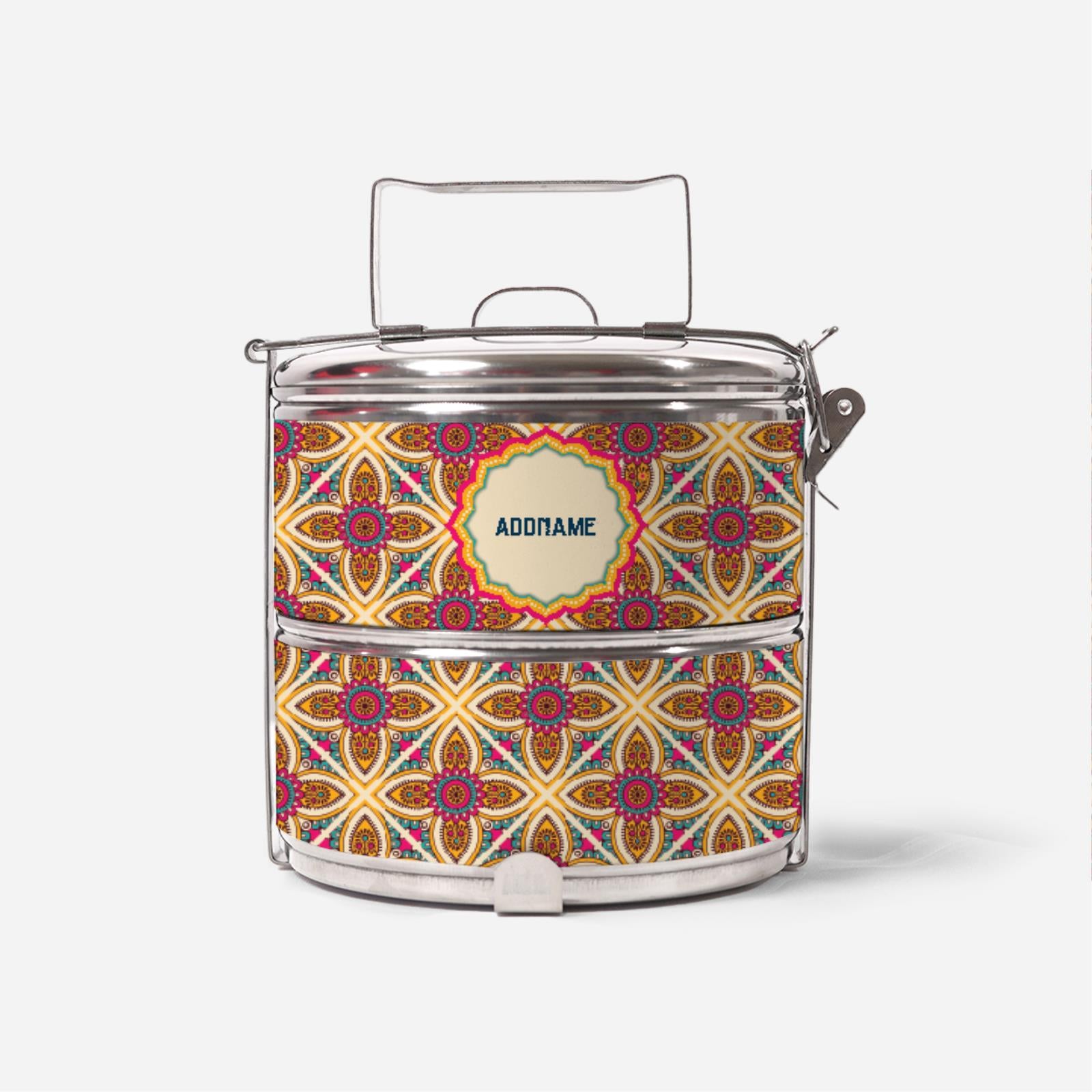 Pookal Series Standard Two Tier Tiffin Carrier - Vibrant Tiles