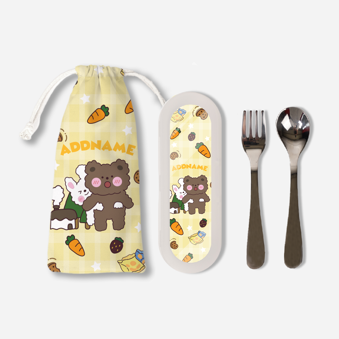 Cute Doodle Series Kids Foodie Set - Yellow Rabbit Hug Bear
