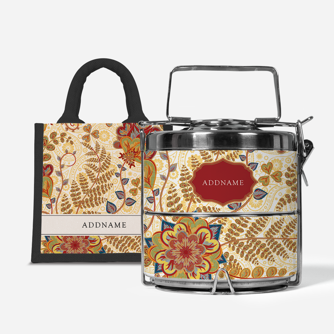 Batik Mawar - Lunch Tote Bag with Two-Tier Tiffin Carrier