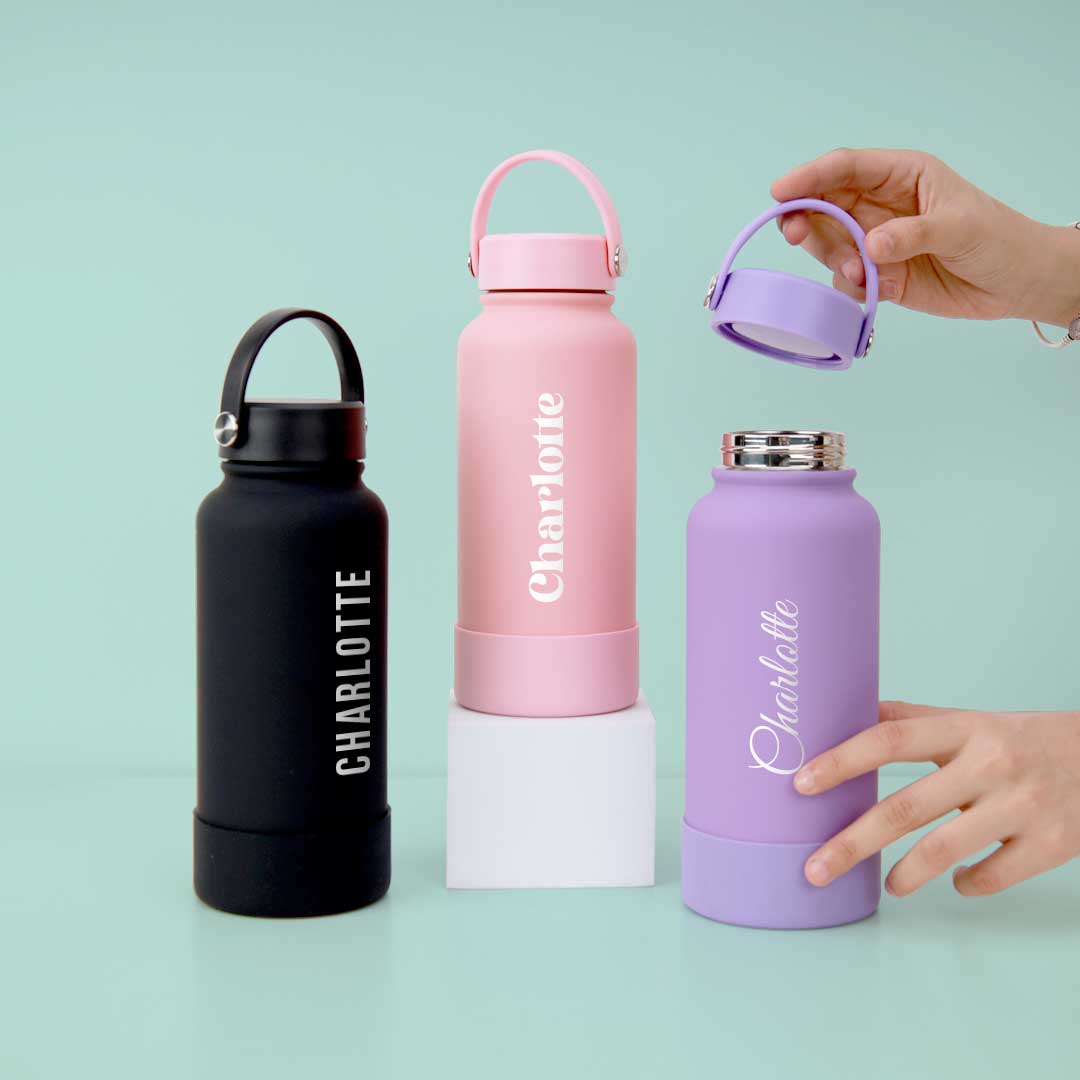 Dusty Pink Omi Thermos Bottle - Vertical Font
