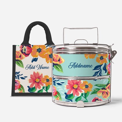 Deborah Series - Celeste - Lunch Tote Bag with Two-Tier Tiffin Carrier