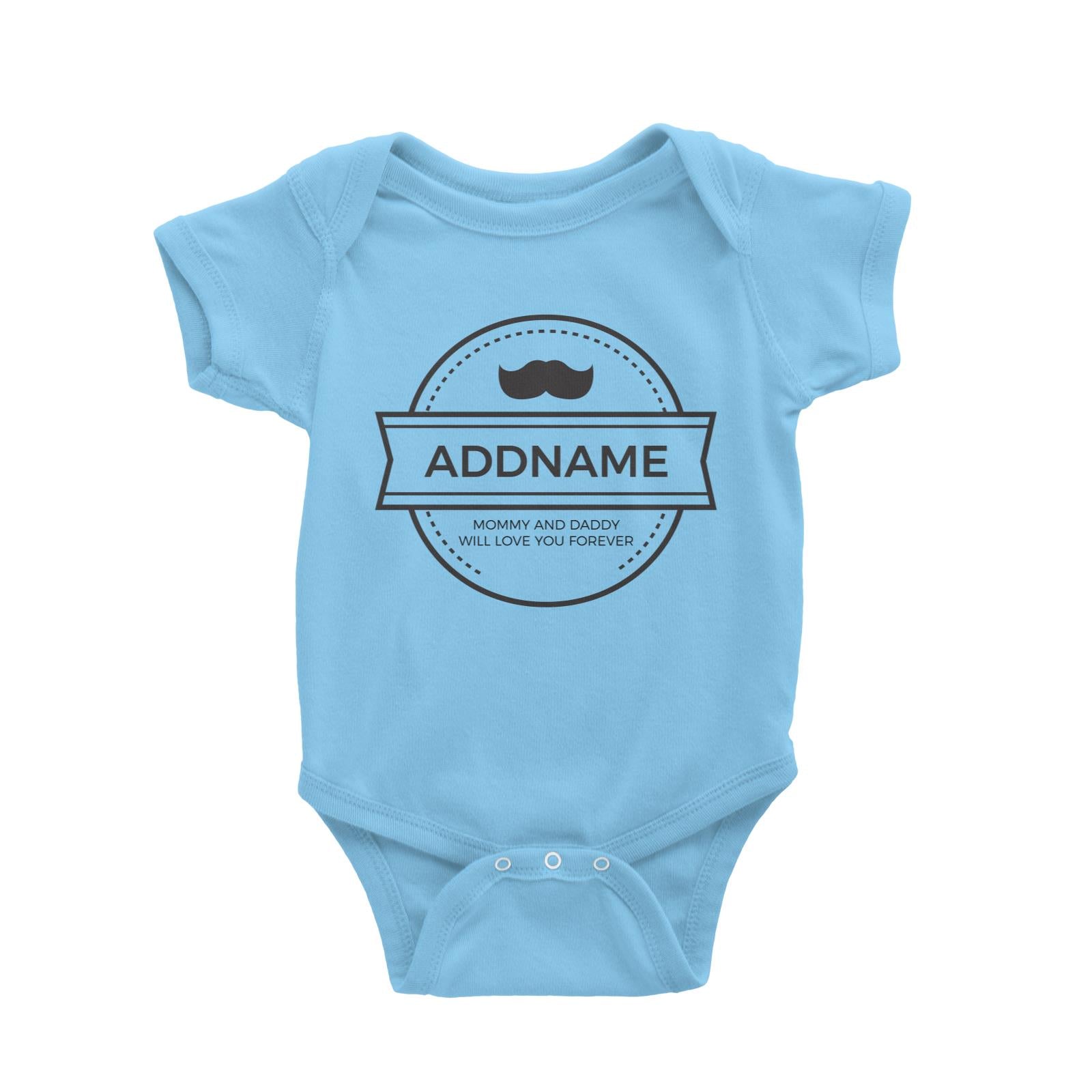 Moustache Emblem Personalizable with Name and Text Baby Romper