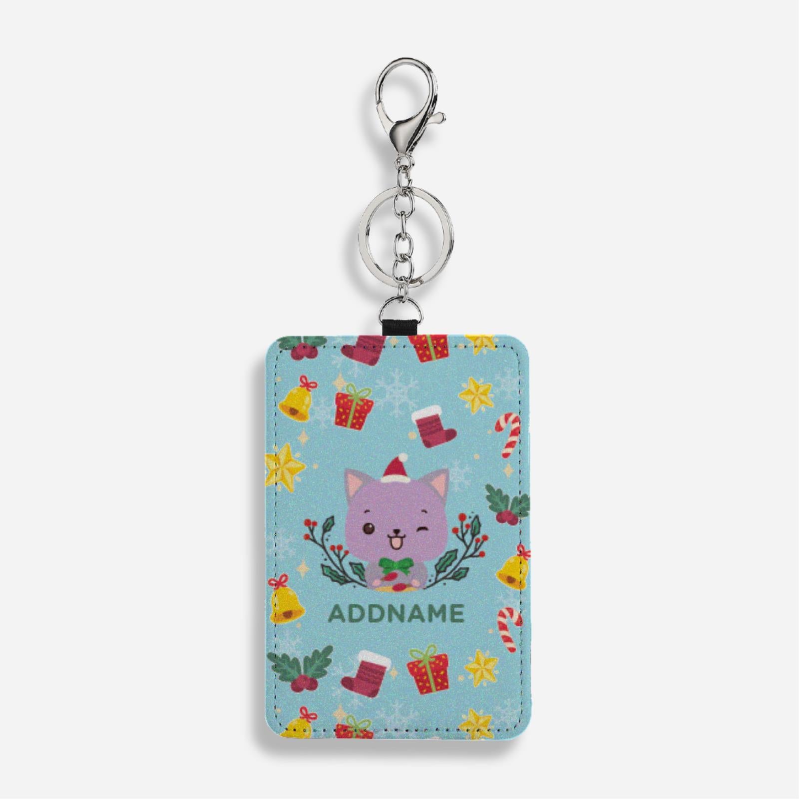 Christmas Cute Animal Series Cardholder With Keyring - Cat