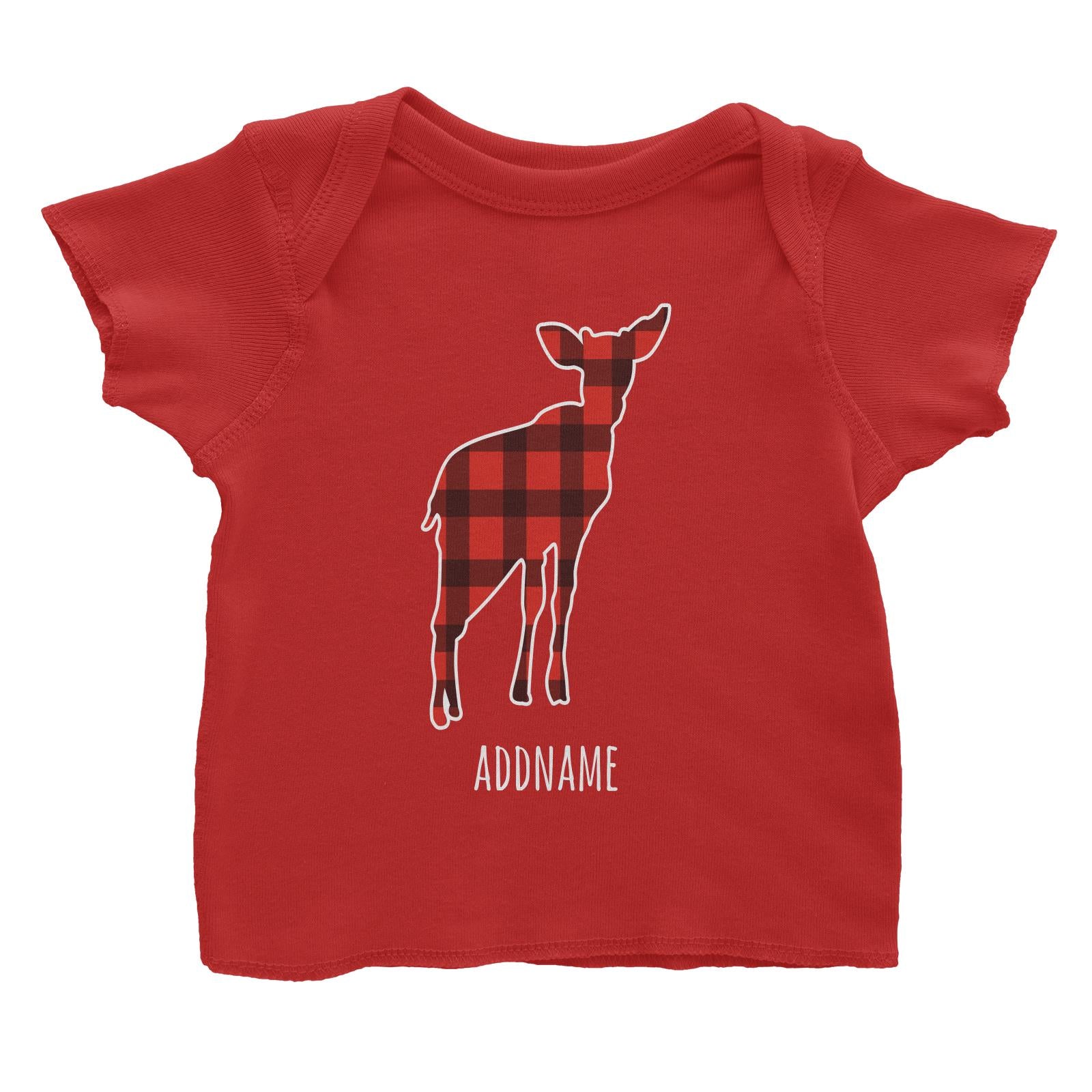 Baby Deer Silhouette Checkered Pattern Addname Baby T-Shirt Christmas Matching Family Animal Personalizable Designs