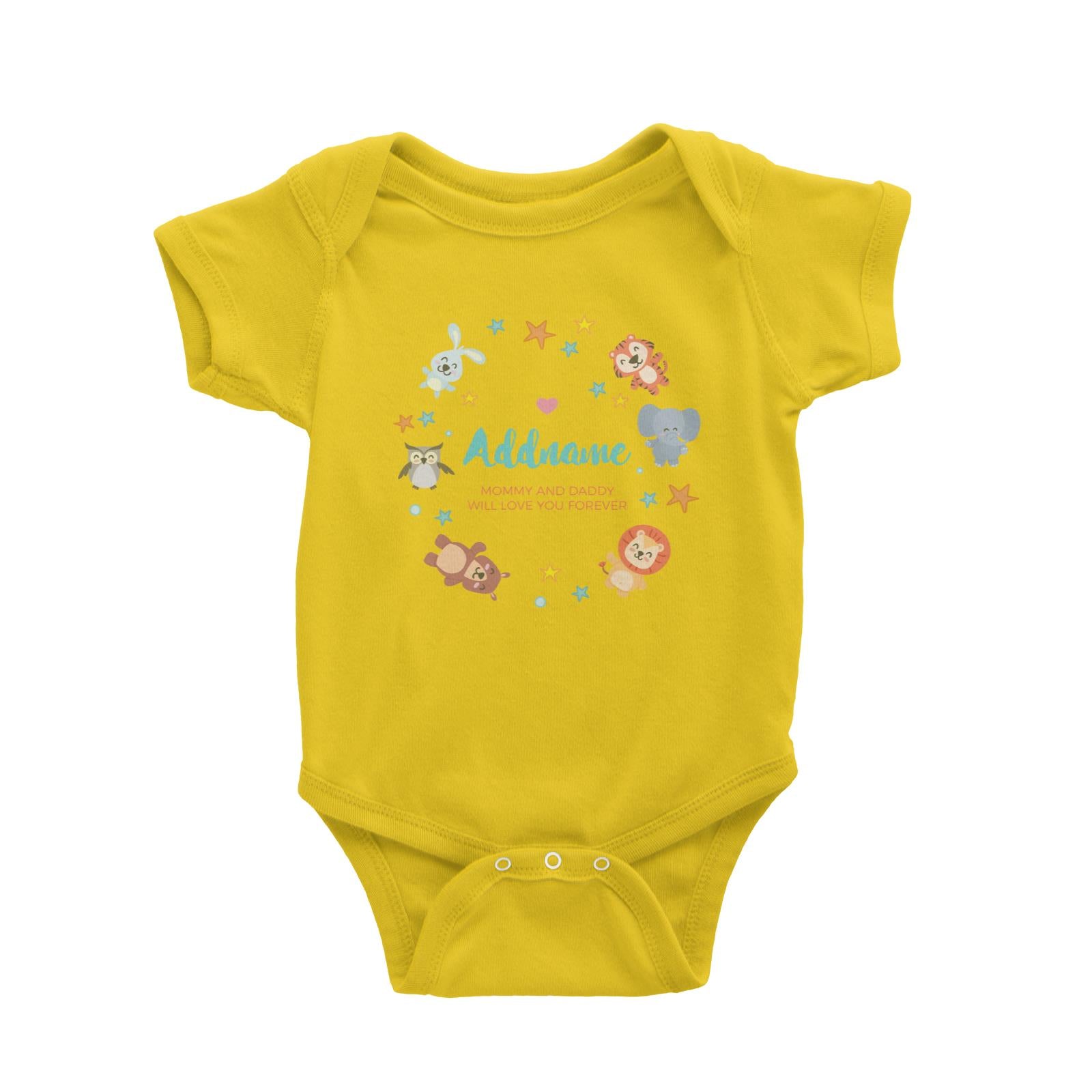 Cute Safari Animals with Stars Element Personalizable with Name and Text Baby Romper