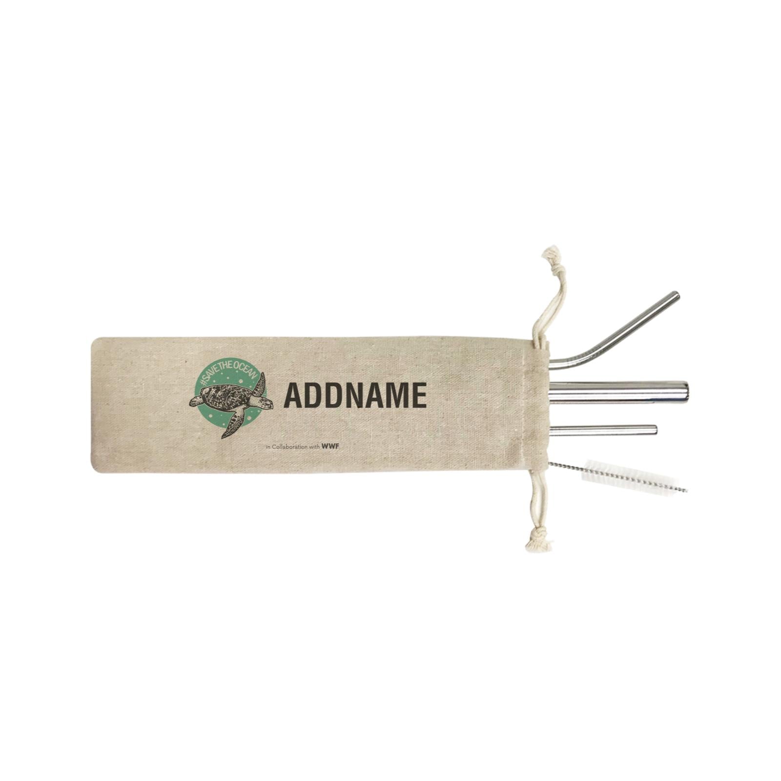 Hashtag Save the Ocean with Turtle Addname SB 4-In-1 Stainless Steel Straw Set in Satchel
