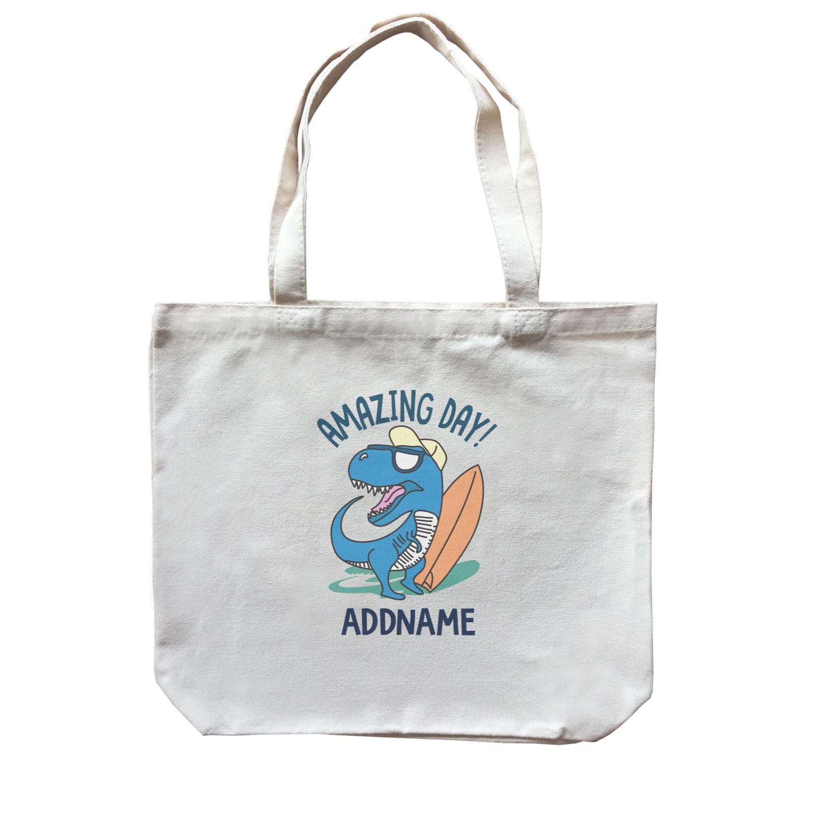 Cool Vibrant Series Amazing Day Dinosaur Surfer Addname Canvas Bag