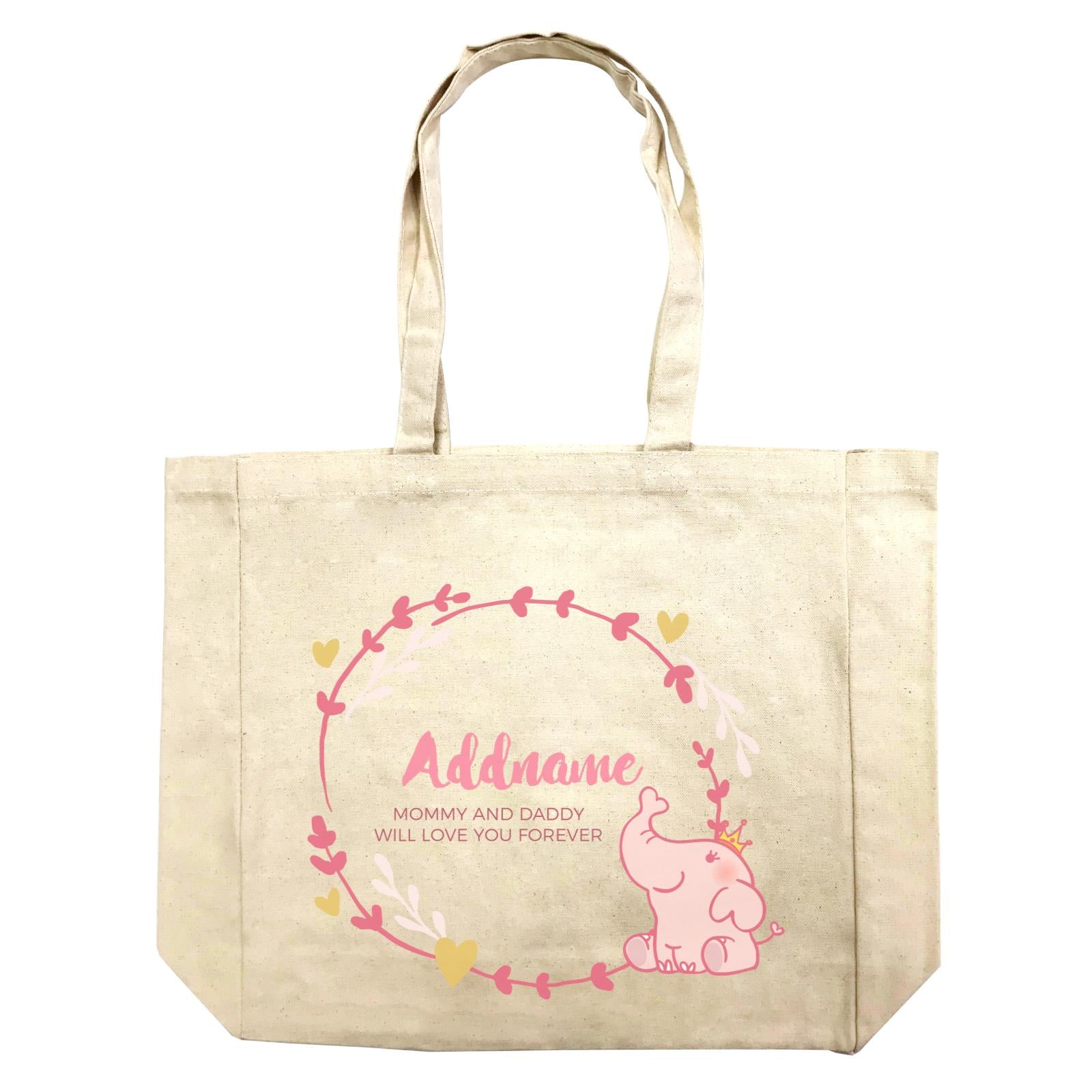 Cute Pink Elephant Princess Personalizable with Name and Text Shopping Bag