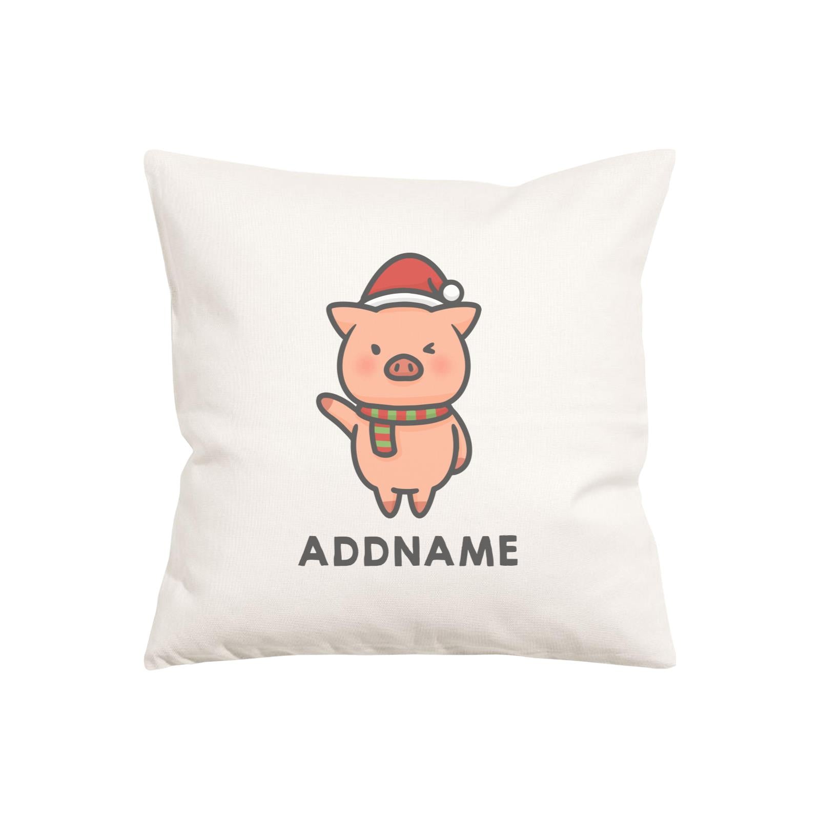Xmas Cute Pig Christmas Hat Addname Pillow Cushion