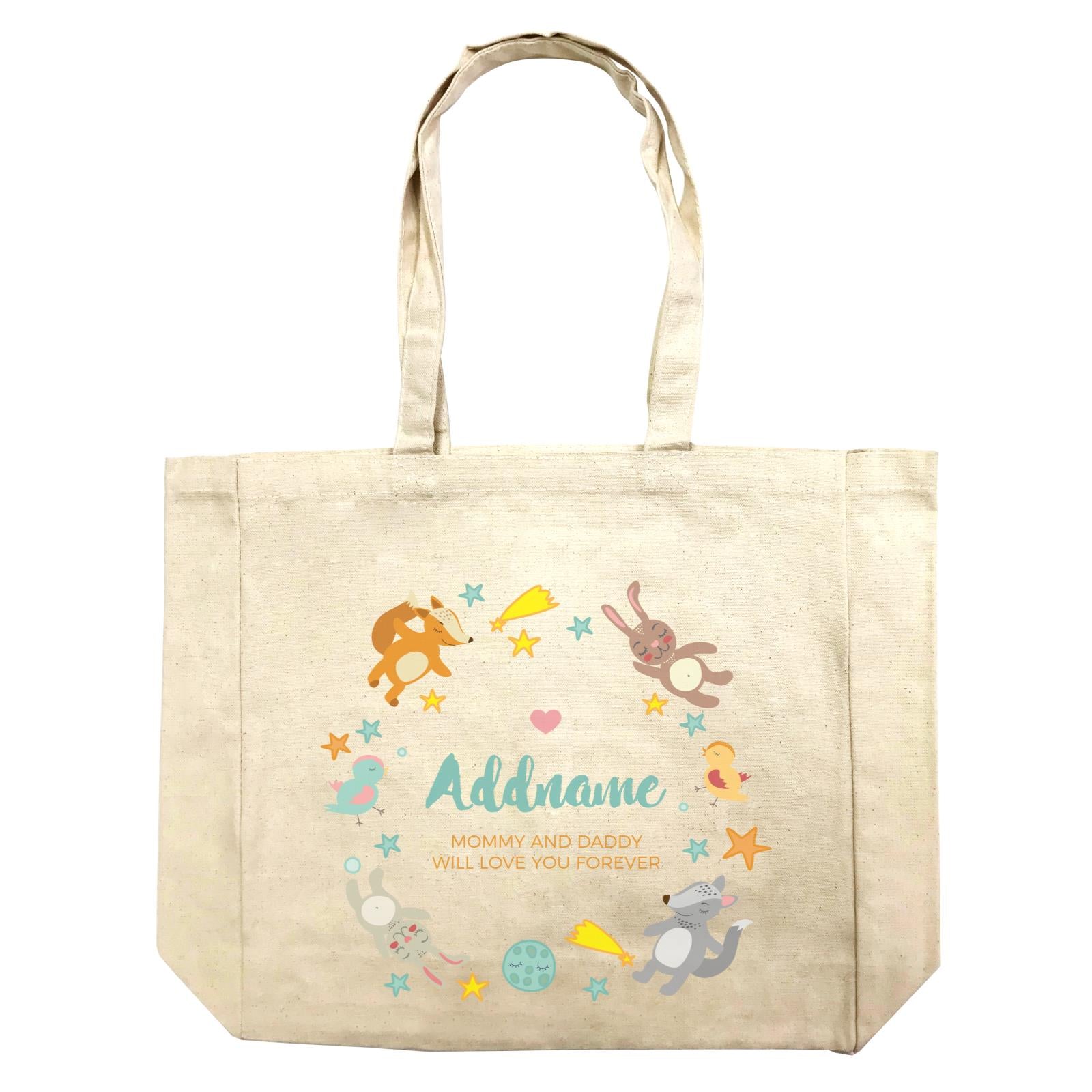 Cute Woodland Animals with Star Elements Personalizable with Name and Text Shopping Bag