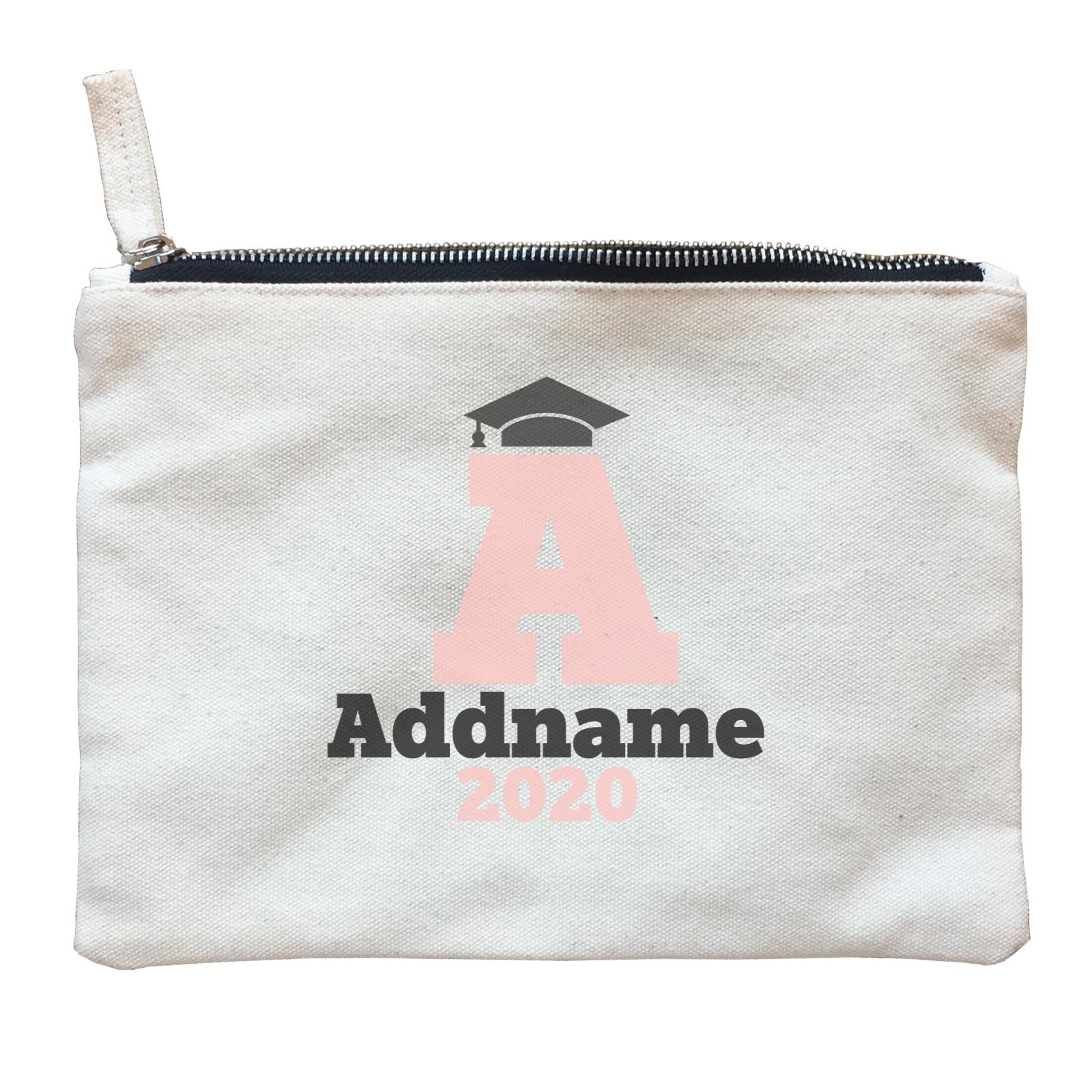 Graduation Series Cap with Initial and Year Pink Zipper Pouch