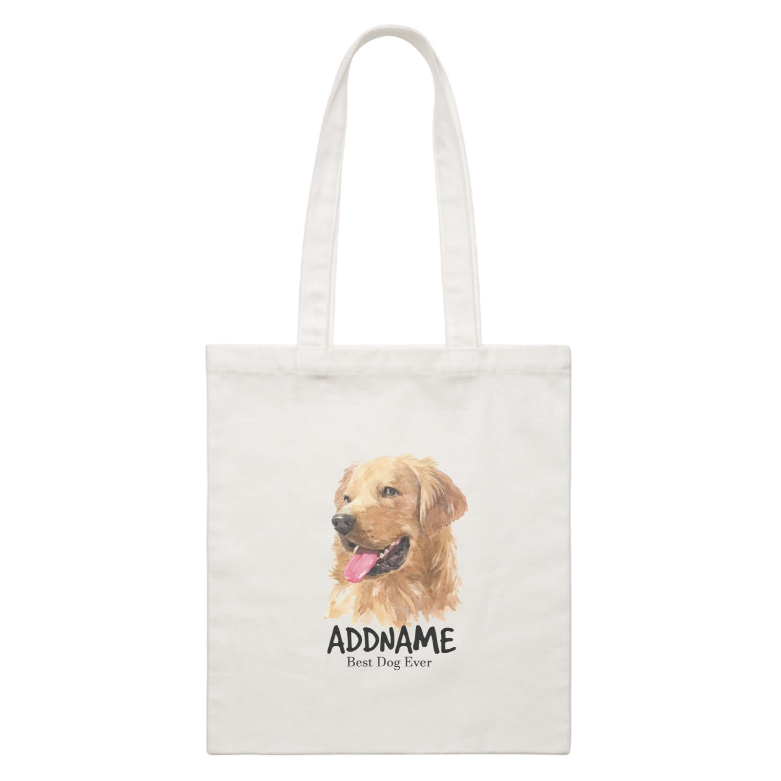 Watercolor Dog Golden Retriever Left Best Dog Ever Addname White Canvas Bag