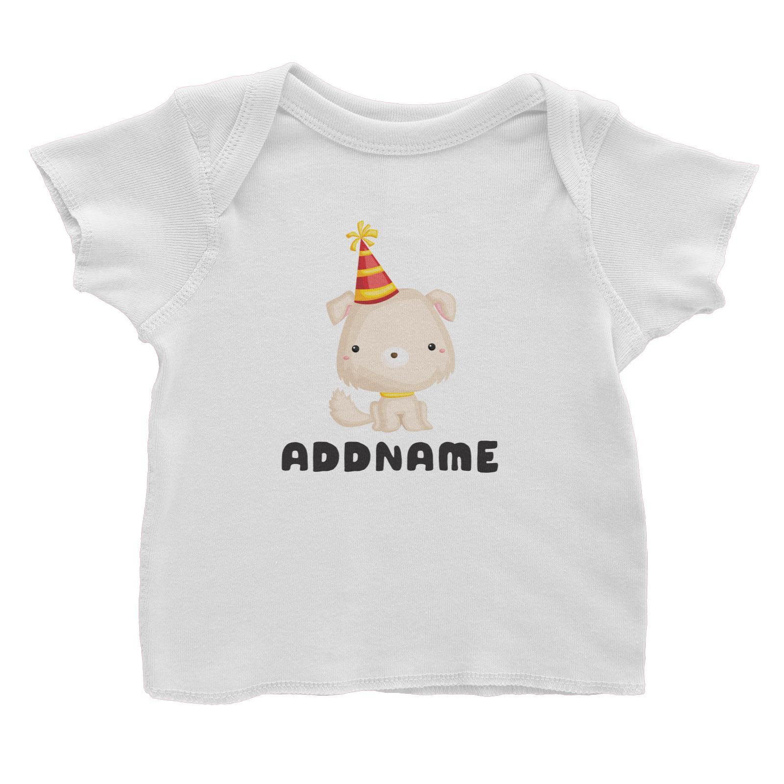 Birthday Friendly Animals Happy Dog Wearing Party Hat Addname Baby T-Shirt
