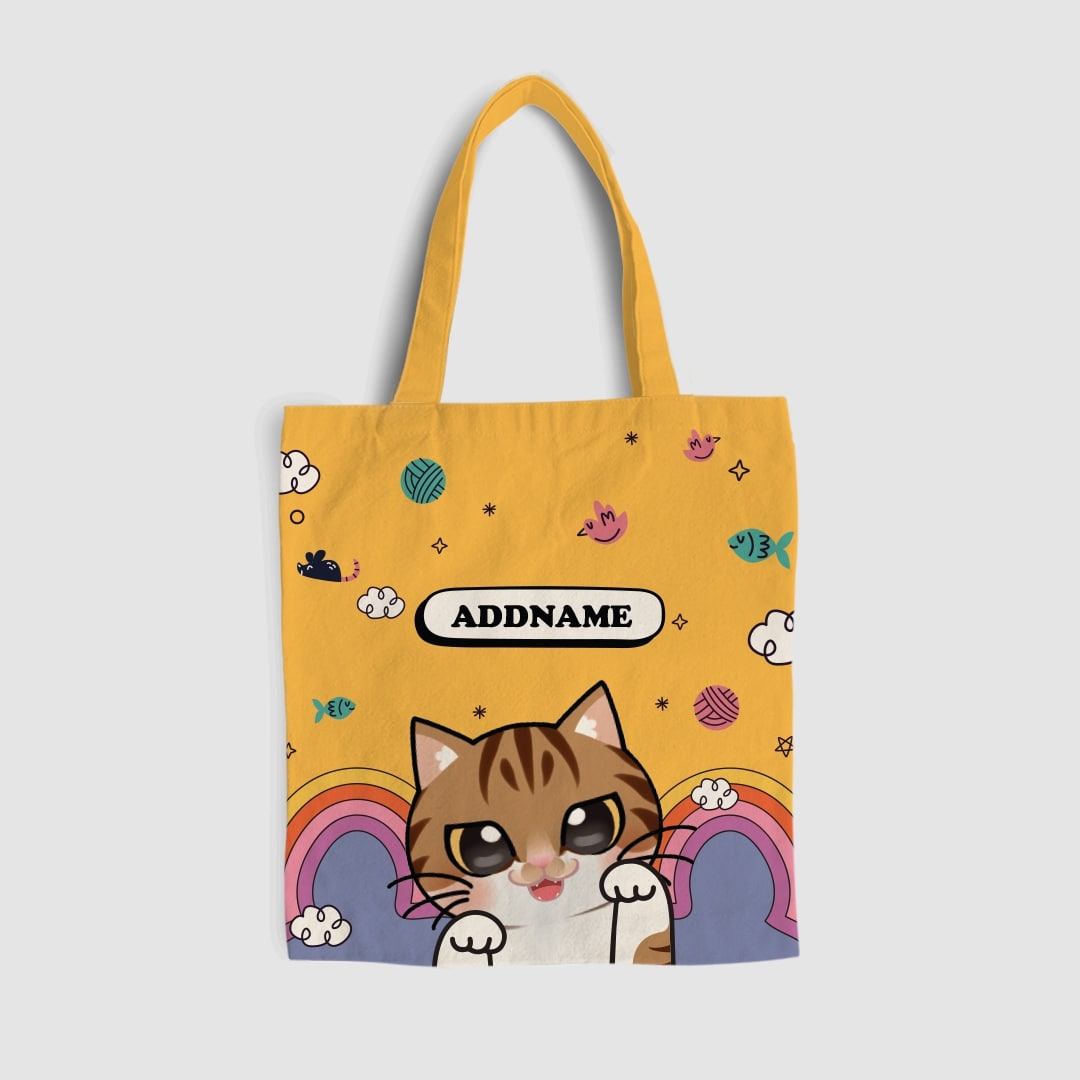 Paw Print Series Full Print Tote Bag - Brown Tabby Cat