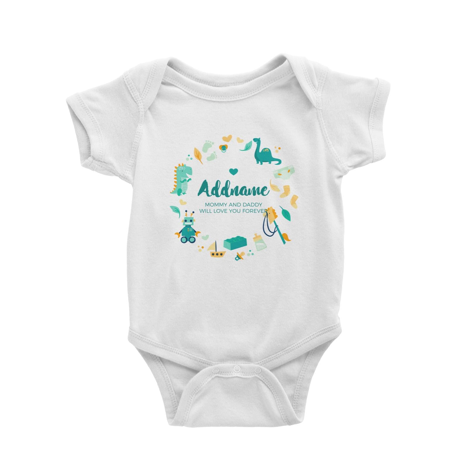 Cute Dinosaurs and Toys Elements Personalizable with Name and Text Baby Romper