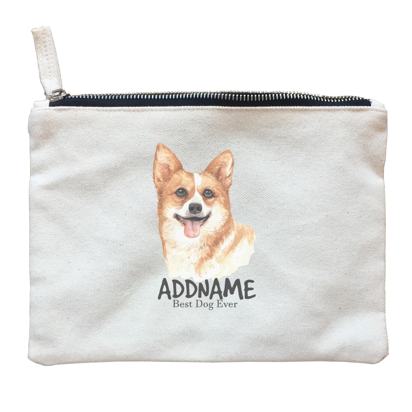 Watercolor Dog Welsh Corgi Happy Best Dog Ever Addname Zipper Pouch