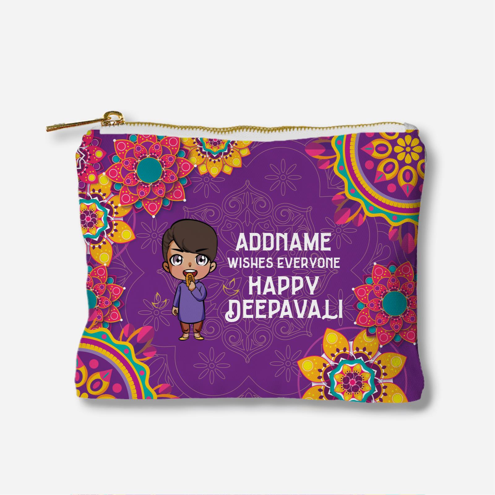 Deepavali Chibi Full Print Zipper Pouch - Little Boy Front Addname Wishes Everyone Deepavali