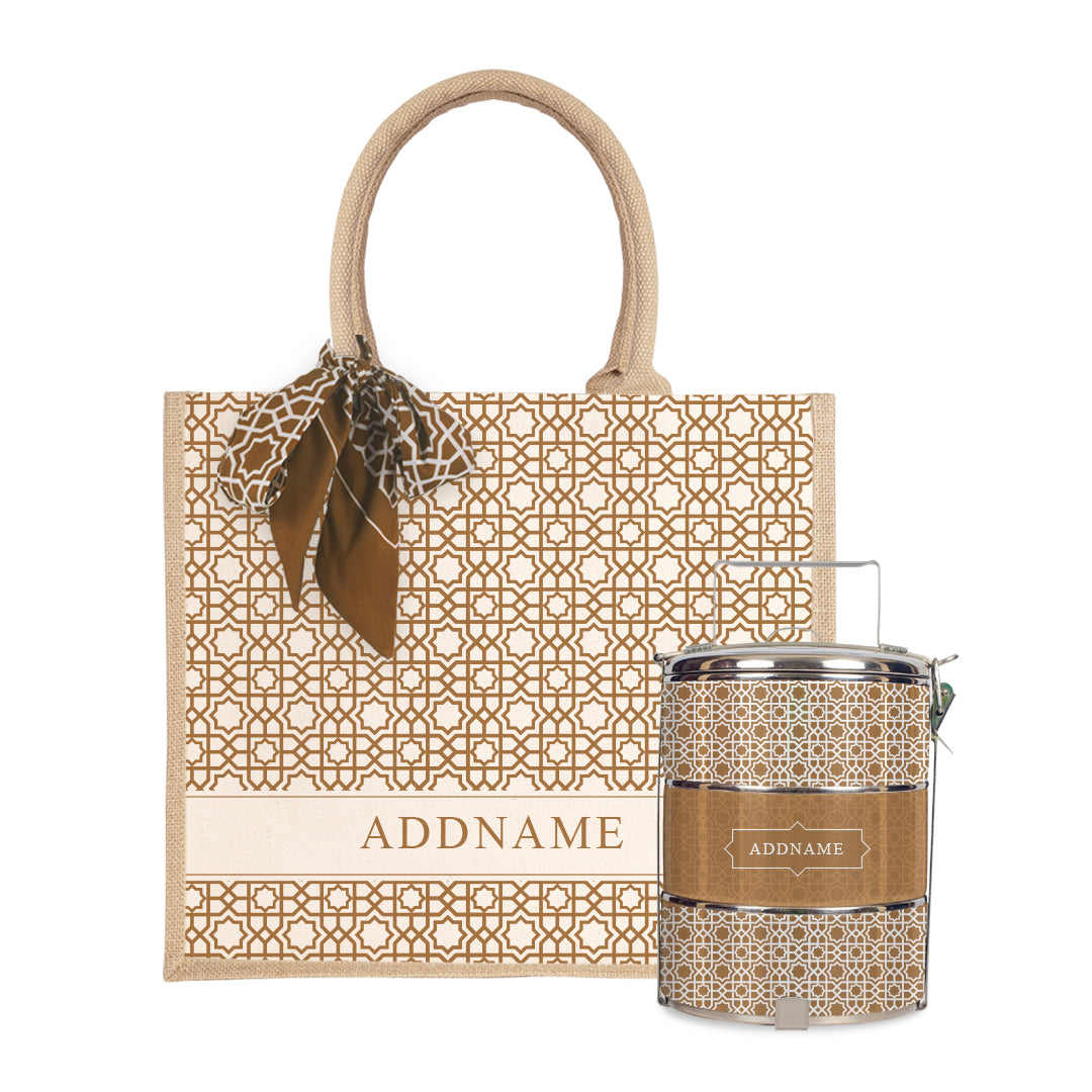 Annas Series - Sand Half Lining Jute Bag with Tiffin Carrier