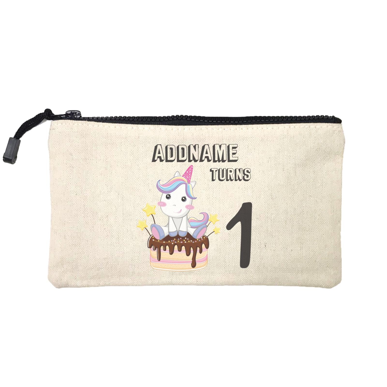 Birthday Unicorn With Cake Addname Turns 1 Mini Accessories Stationery Pouch