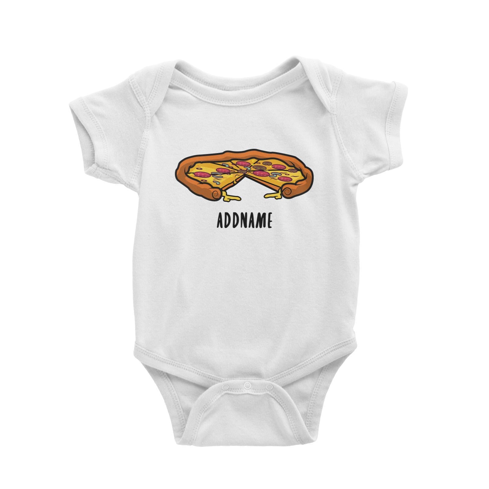 Fast Food Whole Pizza with A Slice Taken Out Addname Baby Romper  Matching Family Comic Cartoon Personalizable Designs