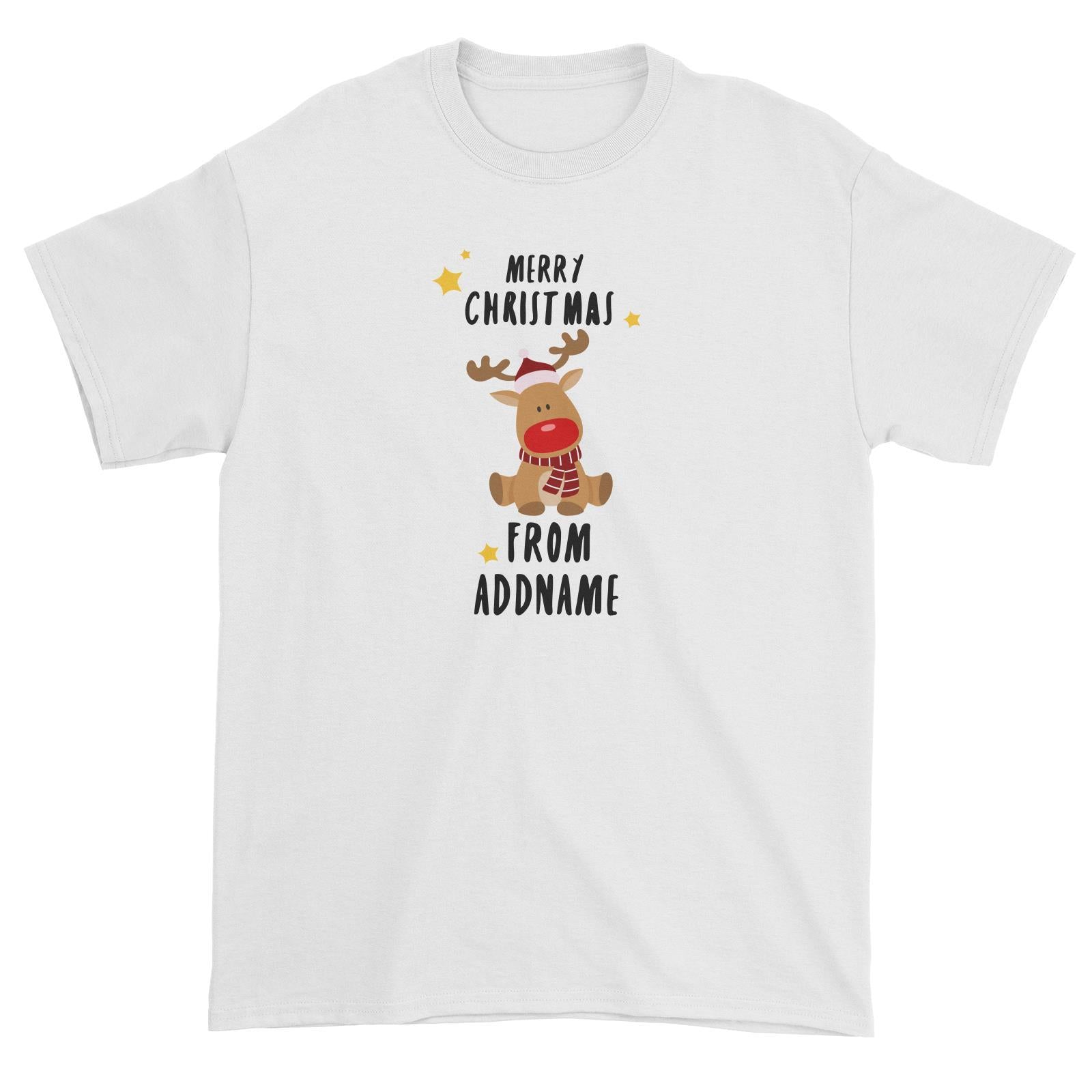 Cute Rudolph Merry Christmas Greeting Addname Unisex T-Shirt  Animal Personalizable Designs Matching Family