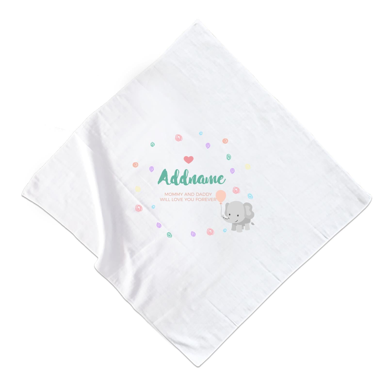Cute Elephant with Balloon and Colourful Doodles Personalizable with Name and Text Muslin Square