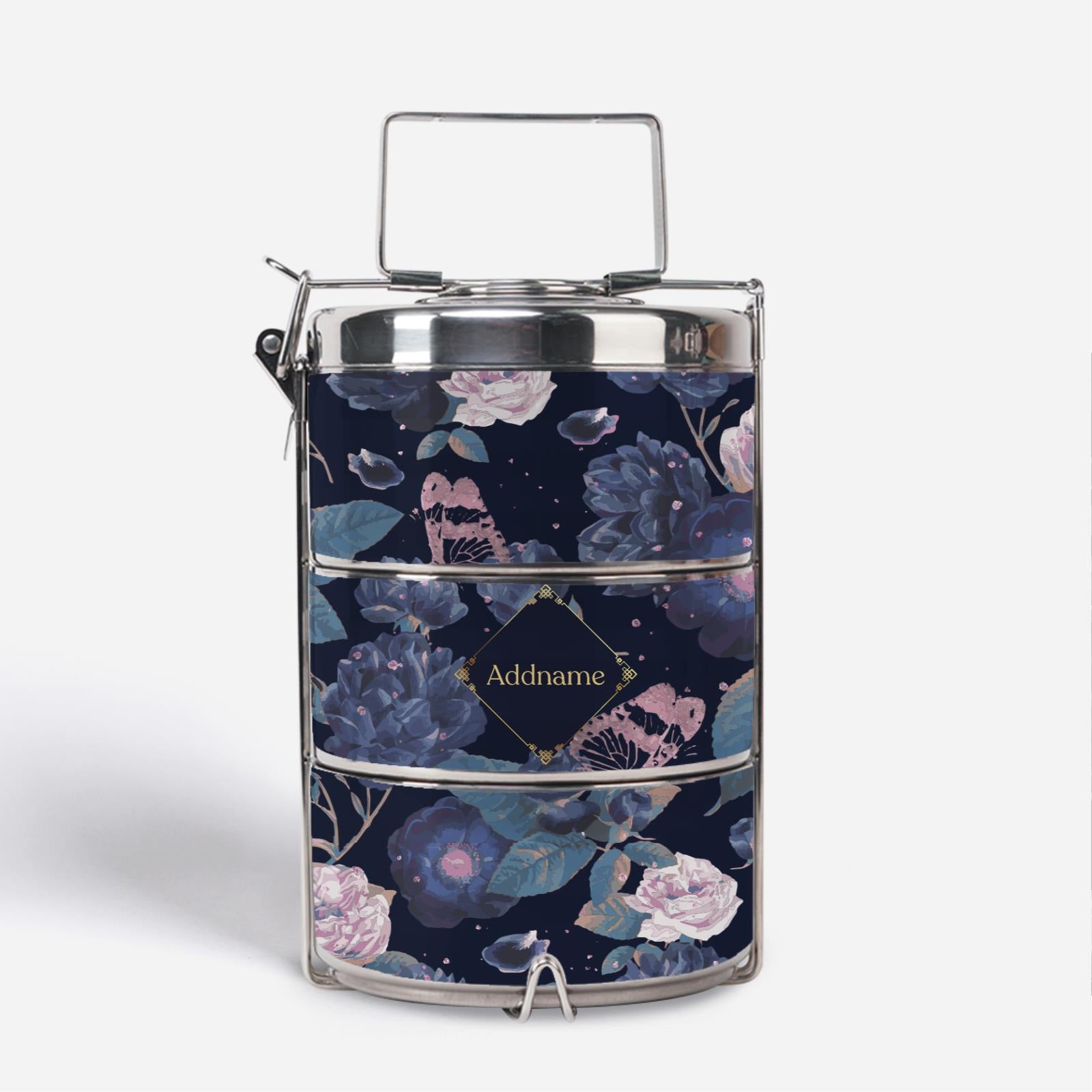 Royal Floral Series With English Personalization Premium Tiffin Carrier - Serene Moonlight