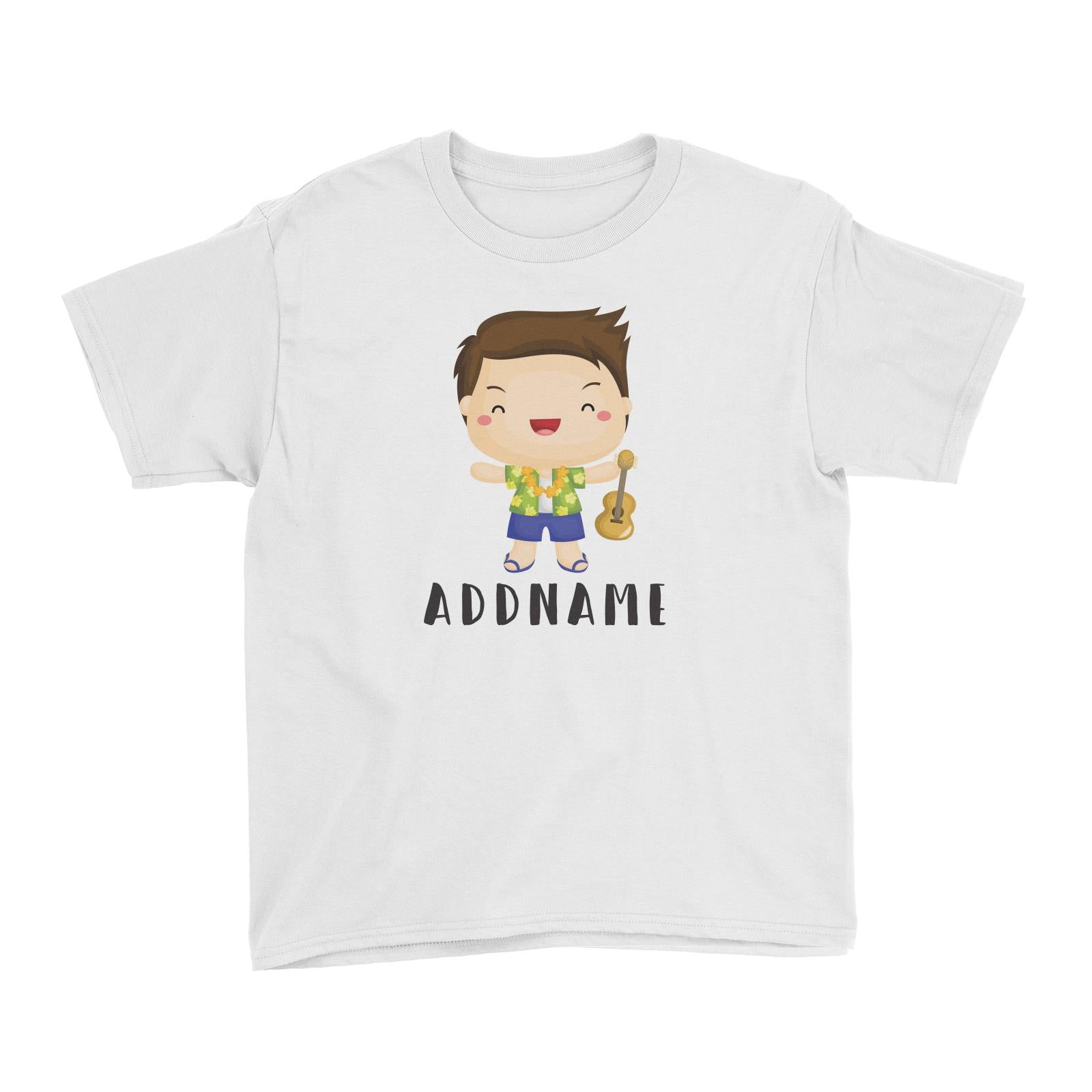 Birthday-Hawaii-Boy-Taking-Ukelele-Addname Kid's T-Shirt