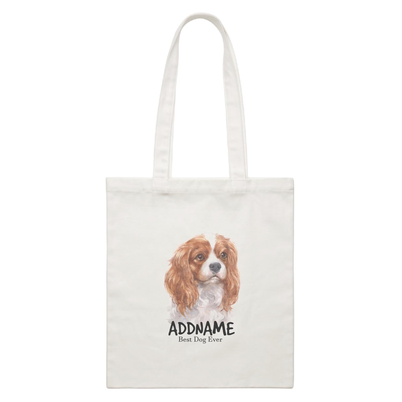 Watercolor Dog King Charles Spaniel Curly Best Dog Ever Addname White Canvas Bag