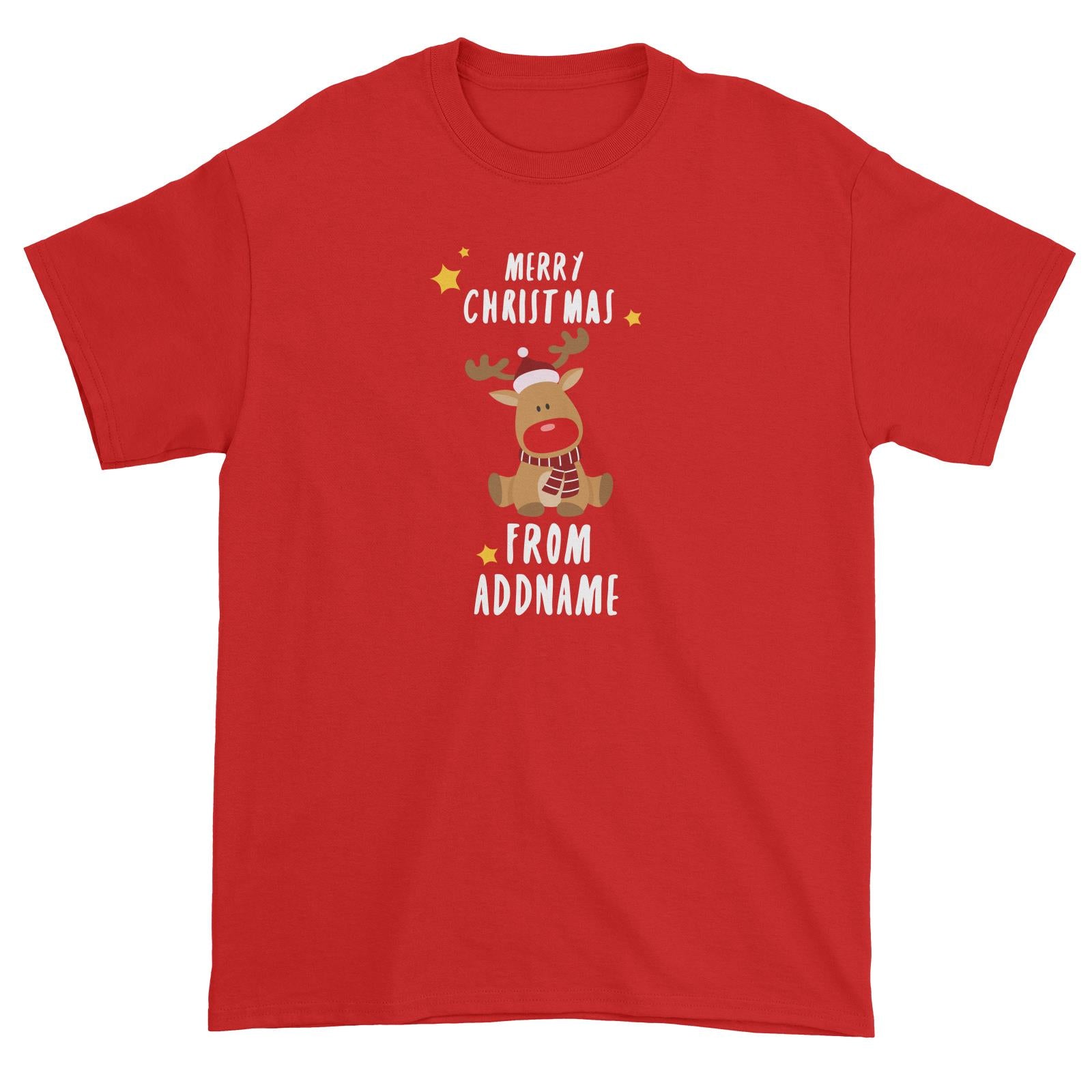 Cute Rudolph Merry Christmas Greeting Addname Unisex T-Shirt  Animal Personalizable Designs Matching Family
