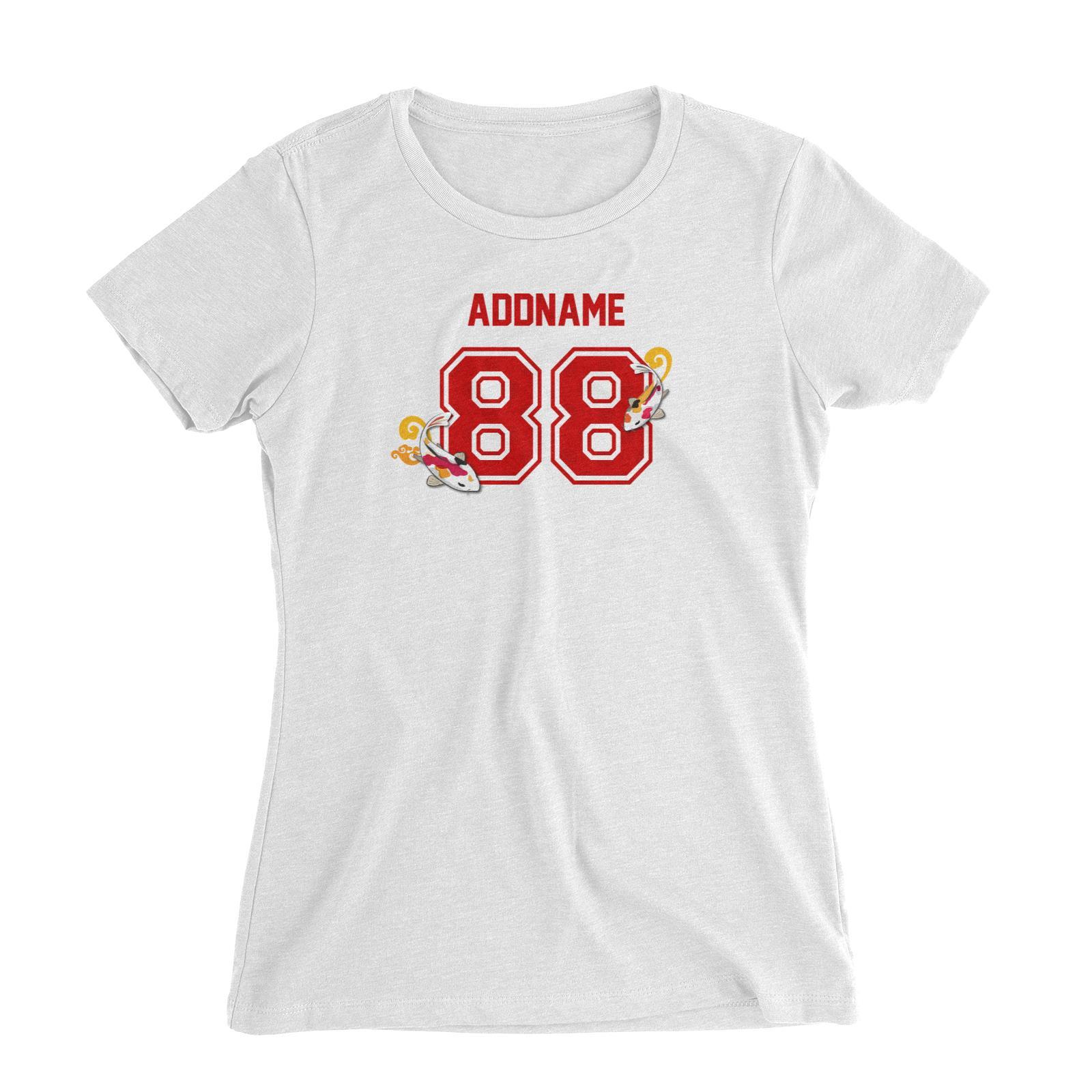Chinese New Year Lucky 88 Fish Red Pattern Name and Number Women's Slim Fit T-Shirt  Personalizable Designs