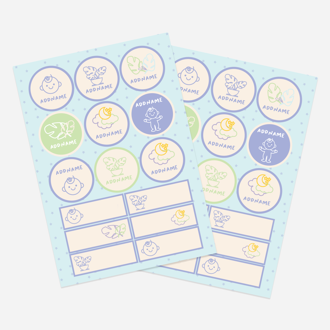Dreamy Blue Name Label Stickers